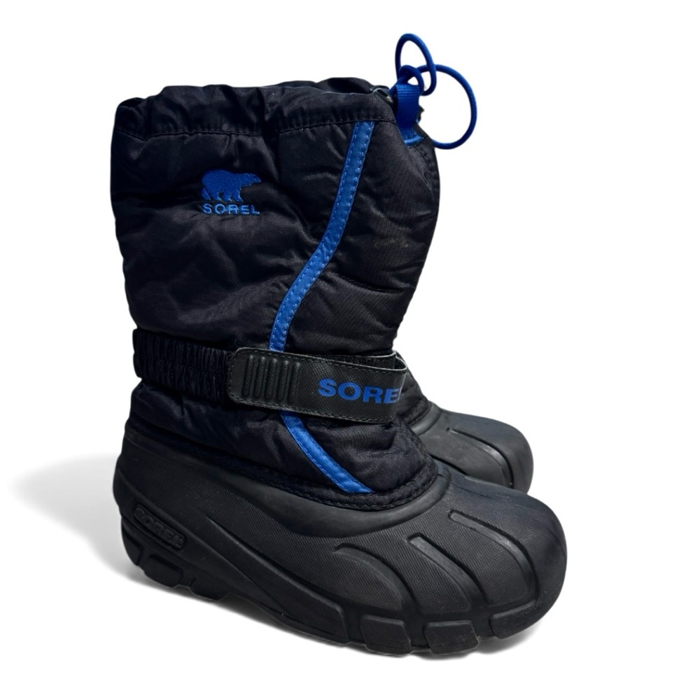 Sorel Kids Black Flurry Waterproof Boots with Blue Highlights Size 1